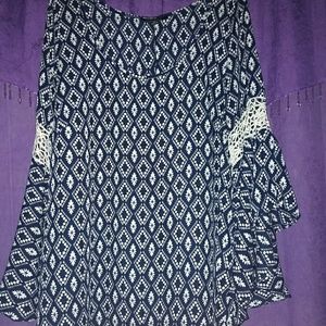 Blue and white bell sleeve blouse